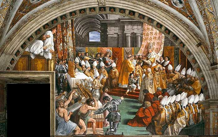 Raffaello, Incoronazione di Carlo Magno, 1514-1517, Stanza dell’Incendio di Borgo (1514-1517), Musei del Vaticano, Città del Vaticano
