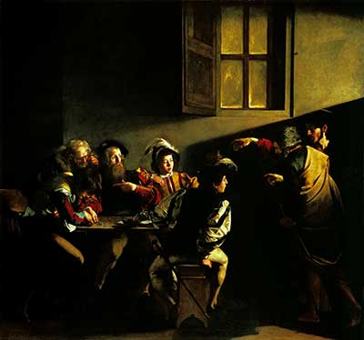 Caravaggio, Vocazione di san Matteo, 1599-1600, Olio su tela, cm 322x340, San Luigi dei Francesi, Roma