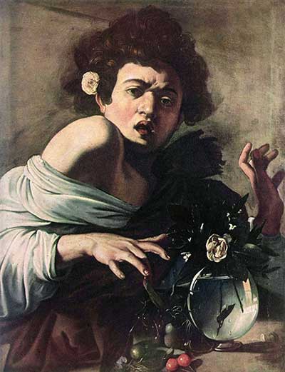 Caravaggio, Ragazzo morso da un ramarro, Olio su tela, cm 65,8x52,3, Fondazione Longhi, Firenze 
