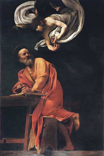 Caravaggio, San Matteo e l'Angelo, 1602, Olio su tela, cm 295 x 195, cappella Contarelli, San Luigi dei Francesi, Roma