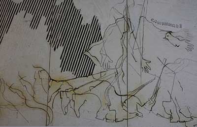 Mario Schifano, Camminare, 1965, smalto e grafite su tela, cm 200 x 300