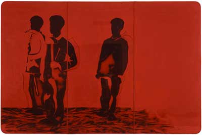 Mario Schifano, Compagni compagni, 1968, smalto e spray su tela e perspex, cm 200 x 300