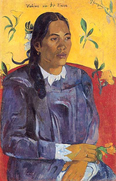 Paul Gauguin, Donna tahitiana seduta (Vahine no te tiare), 1891, olio su tela, cm 70 x 46, Copenaghen, Ny Carlsberg Glyptotek