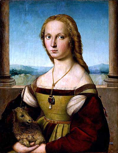 Raffaello, Dama col liocorno, 1505-1506, Olio su tavola, cm 65x51, Galleria Borghese, Roma