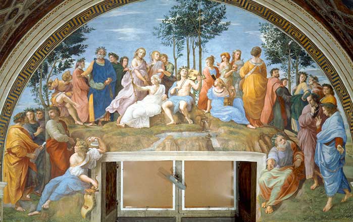 Raffaello, Il Parnaso, 1511, Stanza della Segnatura (1508-1511), Musei del Vaticano, Città del Vaticano