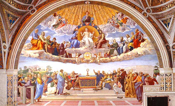 Raffaello, Disputa del Sacramento, 1509, Stanza della Segnatura (1508-1511), Musei del Vaticano, Città del Vaticano