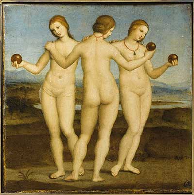 Raffaello, Tre grazie, 1503-1504, Olio su tela, cm 17x17, Museo Condé, Chantilly