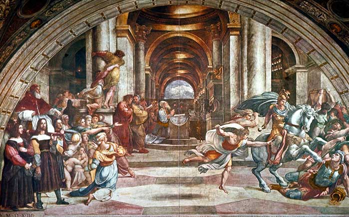 Raffaello, Cacciata di Eliodoro dal Tempio, 1512, Stanza di Eliodoro (1512-1514), Musei del Vaticano, Città del Vaticano