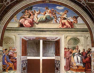 Raffaello, Le Virtù cardinali e teologali, 1511, Stanza della Segnatura (1508-1511), Musei del Vaticano, Città del Vaticano