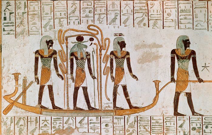 La tipica pittura egizia, con vista laterale e bidimensionale
