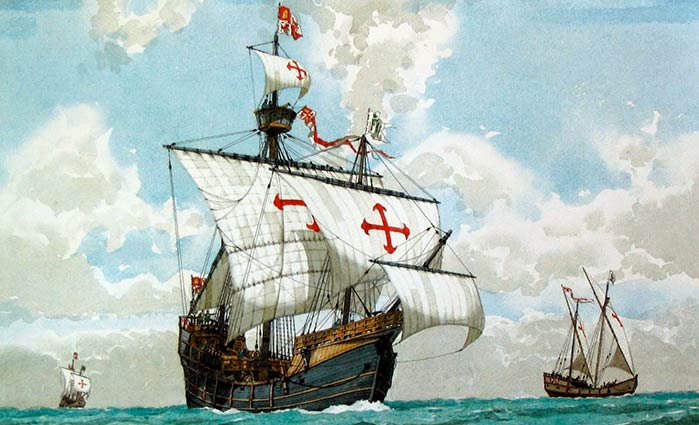 La Nina, la Pinta e la Santa Maria, le tre caravelle usate da Colombo per raggiungere le Americhe