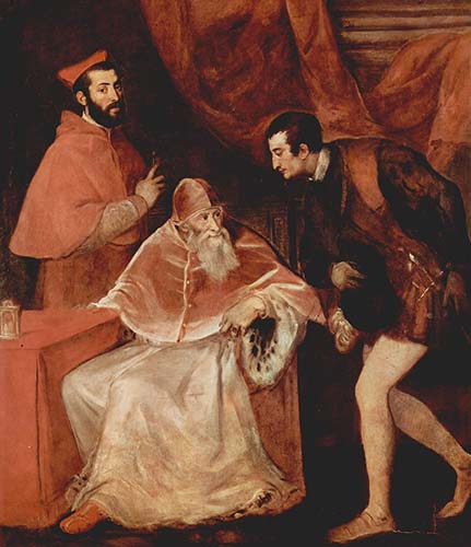 "Ritratto di Paolo III con i nipoti Alessandro e Ottavio Farnese" 