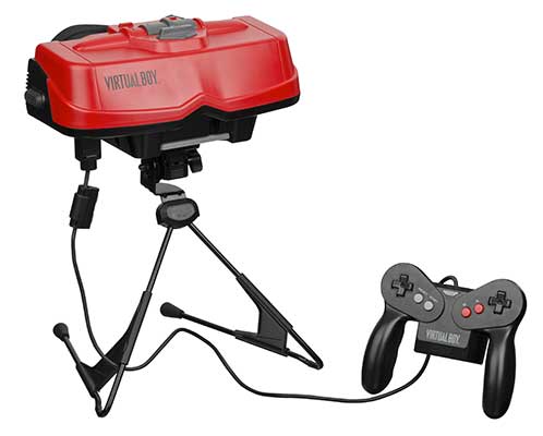 Il sistema Virtual Boy completo, con stand e joypad