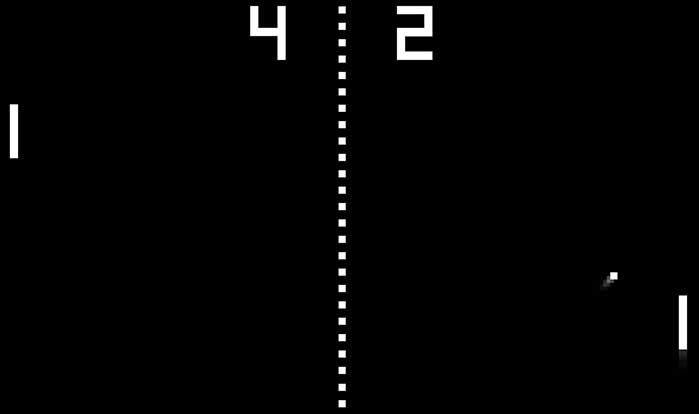La classica schermata di gioco di "PONG"