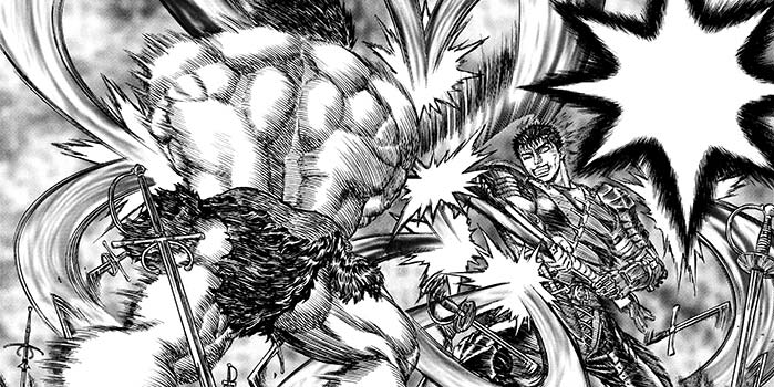 Gatsu contro Zodd l'Immortale, diventato un servo del rinato Griffith