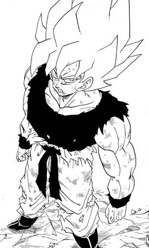 Goku trasformato in Super Saiyan per la prima volta durante lo scontro con Freezer