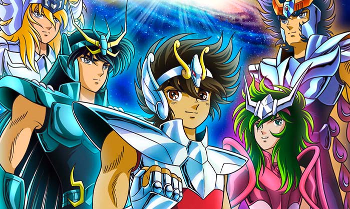 I cinque amici cavalieri di bronzo, protagonisti della saga (da sinistra a destra): Hyoga, Shiryu, Seiya, Shun e Ikki
