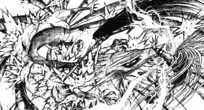 Ushio e Tora nel combattimento finale contro la Maschera Bianca