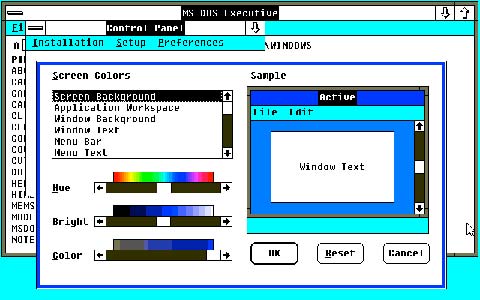 Windows 2.0 con una palette di 256 colori: la somiglianza con l'ambiente MacOS è decisamente marcata